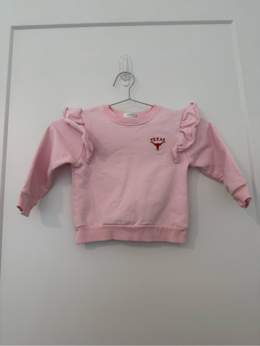 Girls' Pink Ruffle Shoulder Texas Sweatshirt